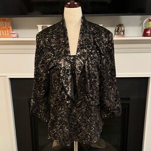 ✨ Kathy Roberts 2-Piece Metallic Lace Twin Set – Black & Gold (Size 14W)